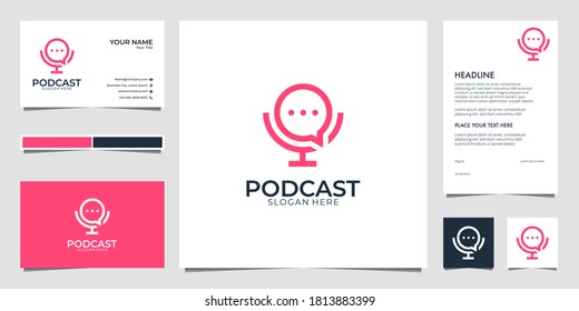 Modern Podcast Line Art Logo Design And Business Card