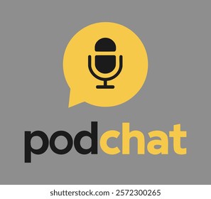 Modern Podcast Logo Design with Microphone and Speech Bubble Icon