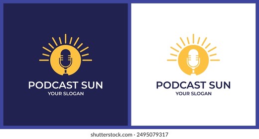 Modern podcast sun logo design vector