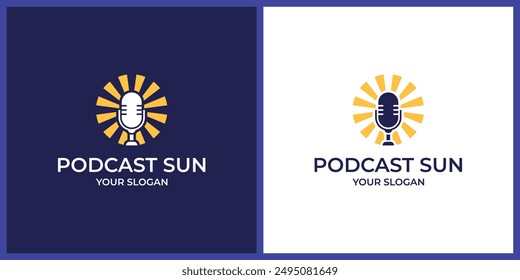 Vector moderno del diseño del logotipo del sol del podcast