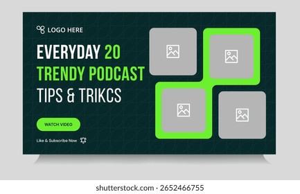 Modern podcast video thumbnail banner design, podcast sound video tips and trick cover banner design, fully customizable vector eps 10 file format