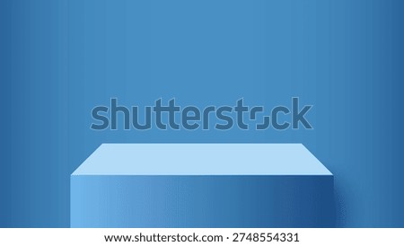 Modern podium display with a blue cube. Product mockup, brand presentation podium, retail display, and creative design stage.