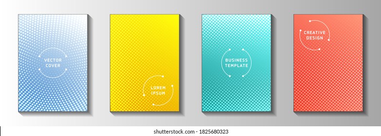 Modern point screen tone gradation front page templates vector series. Urban poster faded screen tone backgrounds. Vintage manga comics style cover layouts. Optical effects.
