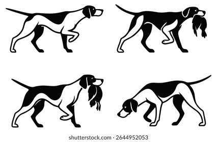 ilustração de vetor de cachorro ponteiro moderno, conjunto de pato caça ponteiro cão arte gráfica