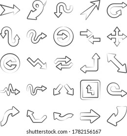 Iconos modernos de flecha apuntando en un paquete de estilo lineal 
