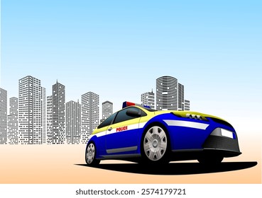 Modern police car patrolling urban environment, maintaining order and responding to emergencies