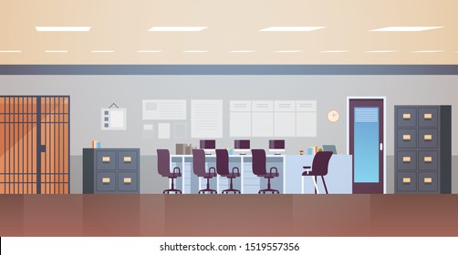 modern police station or department with furniture empty no people office room interior flat horizontal