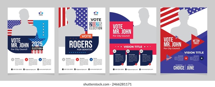 Modern political election vote flyer design template, creative layout vote campaign presidential election brochure cover leaflet vector layout design.