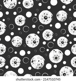Modern polka dot pattern, with abstract elements in black and white. Suitable for the design of paper, fabric, wallpaper, poster.