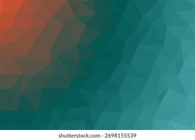 Modern polygon abstract background with teal and orange gradient tones blending smoothly. Low poly geometric texture perfect for web, print, and professional digital creative projects.