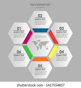 Modern polygon infographic template with six option or step for business presentation