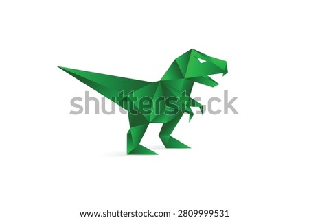Modern polygon rex dinosaur illustration set featuring three geometric vector designs in green color variations. Minimal polygonal style with clean angular shapes, suitable for branding concepts, posters, educational projects, gaming graphics, stickers, prints, and creative design applications.