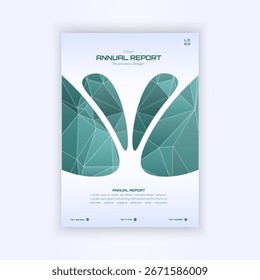 Modern polygonal abstract cover with green geometric shapes, perfect for annual business reports