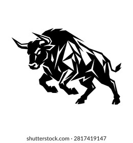 Modern polygonal bull graphic for tech finance and dynamic athletic logos.