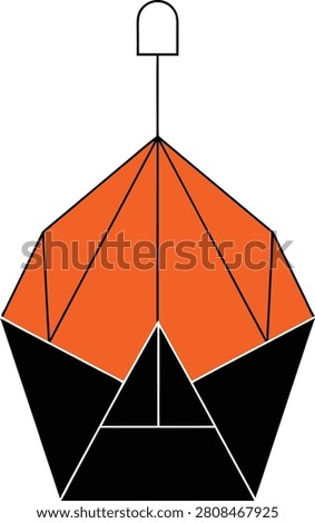 Modern polygonal cupcake shape, orange top frosting, black cake bottom, bakery dessert icon, abstract pastry graphic design.
