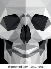 Modern polygonal flat hipster style illustration of human Skull, poster. Calavera, halloween, dark spell t-shirt design.