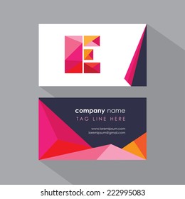 modern polygonal low poly style corporate business card with letter e