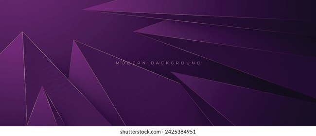 Modern polygonal shape purple background with gold line decoration
