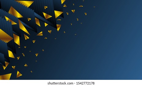 Modern polygonal style abstraction. Dark blue background with gold geometric shapes. Background of fucking web, flyers, ads, banners, Christmas background. Gold is all around us.