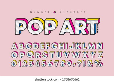 Modern Pop Art 3 Dimensional Letters And Number Set. Stylish Bold Font Or Typeface For Headline, Title, Poster, Web Design, Brochure, Layout Or Graphic Print. Flat Vector 3D Alphabet & Number.