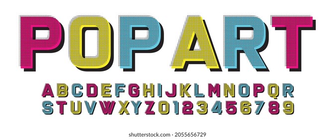 Modern Pop Art Font effect isolated on white background in vector format