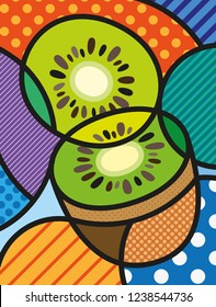 Modern pop art kiwi illustration /  print for you design. Healthy, ecological and fresh food design. Vector, abstract and  decorative fruit object.