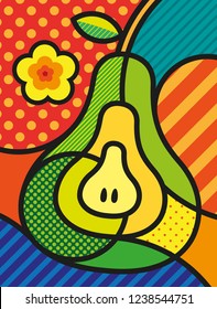 Modern Pop Art Pear Illustration /  Print For You Design. Healthy, Ecological And Fresh Food Design. Vector, Abstract And  Decorative Fruit Object.