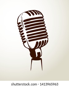 Modern pop jazz band logo on white backdrop. Freehand outline black ink hand drawn talk emblem design sketchy in ancient artistic doodle cartoon graphic style pen on paper space for text. Closeup view
