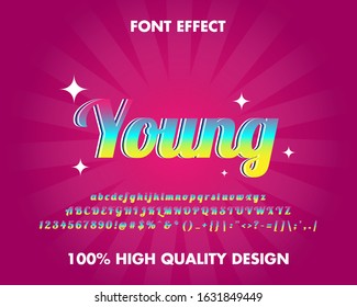Modern Pop text effect, 3d extrude  with soft edge, yellow blue and purple alphabet, number and symbol, background. premium vector