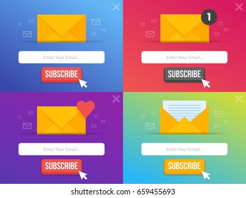 Modern pop-up subscribe form set for your website and blog. Vector illustration template.