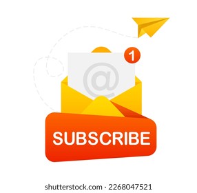 A modern pop-up subscription form for your website and blog. Subscribe button. Set an email template with an envelope. New message. Envelope, email, sign, open letter. Vector illustration