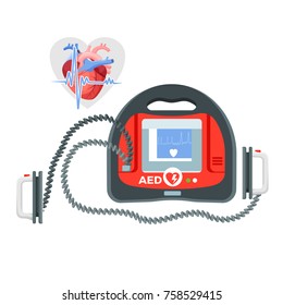 Modern portable defibrillator with small screen and heart illustration