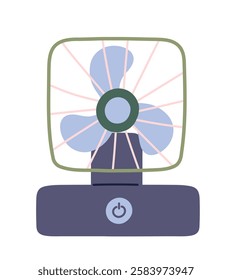 Modern portable fan. Table cooler and conditioner. Summer season heat. Air flow circulation. Graphic element for website. Flat vector illustration isolated on white background