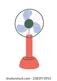 Modern portable fan. Table cooler and conditioner, blower. Air flow ventilation. Comfort in hot weather. Social media sticker. Flat vector illustration isolated on white background