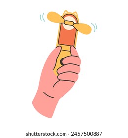 Modern portable fan. Table fan, hand fan. Mini electric fan. Vector illustration in flat style