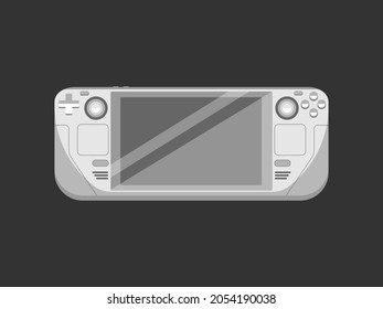 Modern portable tablet deck console. Flat minimal Isolated on black background. Pocket handheld game console. Vector portable device hybrid gadget. 