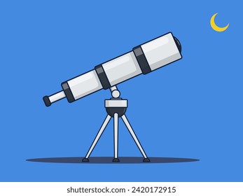 Modern portable telescopes set isolated astronomer equipment cartoon icon. Vector optical device to explore, discover galaxy, cosmos, space. Telescope on tripod stand, educational tool