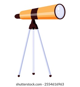 Modern portable three legged telescopes set isolated astronomer equipment cartoon icon. Vector optical device to explore, discover galaxy, cosmos, space. Telescope on tripod stand, educational tool