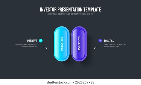 Modern Portfolio Two Element Diagram Frame Template. Sales Profile Slideshow Design Vector Illustration. Business Performance 2 Option Infographic Slide Layout.