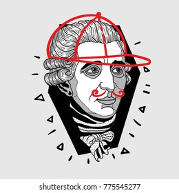 Modern portrait of composer and musician. T-Shirt Design & Printing, clothes, bags, posters, invitations, cards, leaflets etc. Vector illustration hand drawn. Franz Joseph Haydn