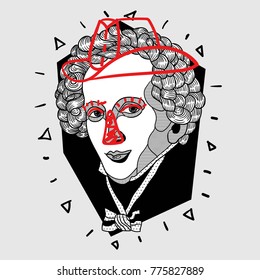 Modern portrait of composer and musician. T-Shirt Design & Printing, clothes, bags, posters, invitations, cards, leaflets etc. Vector illustration hand drawn. Jakob Ludwig Felix Mendelssohn Bartholdy