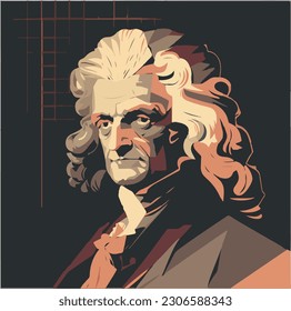 A modern portrait illustration of Isaac Newton, drawn closely from the side with shades.Newton: Pioneering physicist mathematician, known for gravity laws and inventing calculus.