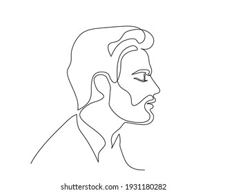 Modern portrait of man with beard in profile. Continuous one line drawing. Vector illustration.