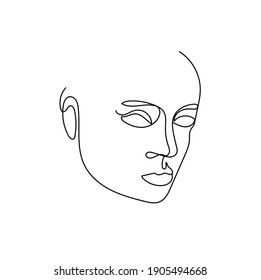 Retrato moderno estilo minimalista de línea continua. Esbozo lineal abstracto. Cara bonita, perfil. Verdadera belleza. Ilustración de estilo vanguardista