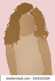 Modern portrait of a woman in minimalism style. Aesthetic female cartoon figures design. Pastel colors composition. 