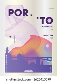 Modern Portugal Porto skyline abstract gradient poster art. Travel guide cover city vector illustration