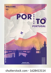 Modern Portugal Porto skyline abstract gradient poster art. Travel guide cover city vector illustration