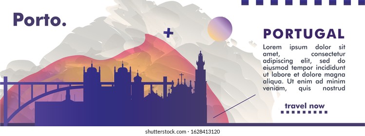 Modern Portugal Porto skyline abstract gradient website banner art. Travel guide cover city vector illustration