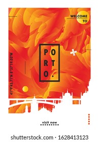 Modern Portugal Porto skyline abstract gradient poster art. Travel guide cover city vector illustration