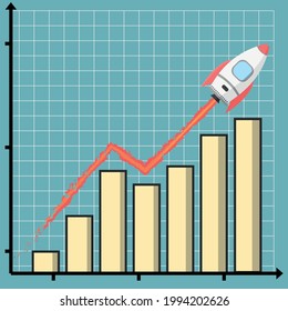 A modern positive graph with a rocket representing the upward movement of the information present in the chart. The graphic is taking off with the rocket.